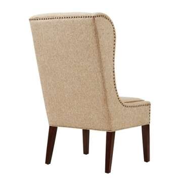 Madison Park Garbo Accent Hardwood, Brich Wood, Captain Dining-Chair Mid Century Modern Deep Seating Club Style Kitchen Room Furniture, See below below, Beige