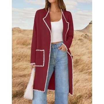ZESICA Women's Open Front Long Cardigan Sweater Casual Lapel Coatigan Coat Fall Jacket Outerwear wit...
