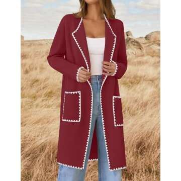 ZESICA Women's Stylish Long Cardigan with Pockets