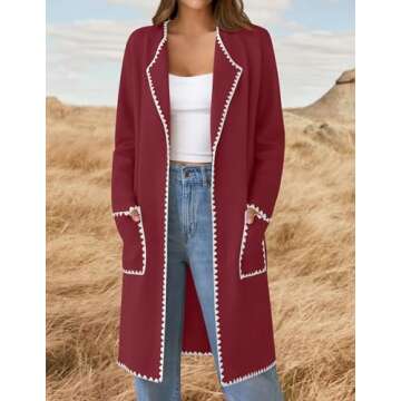 ZESICA Women's Stylish Long Cardigan with Pockets