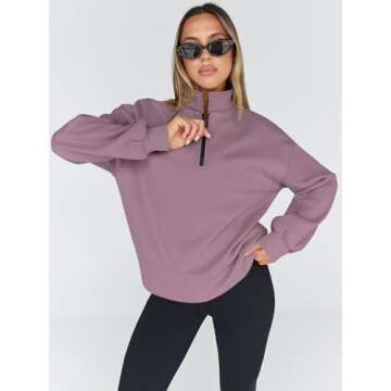 Trendy Queen Women's Oversized Sweatshirts Fall Fashion Hoodies Half Zip Pullover