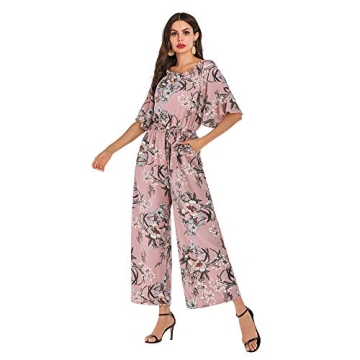 Love Welove Fashion Jumpsuits for Women, Floral Off Shoulder Ruffled Short Sleeve High Waist Wide Leg Pants Romper Dressy