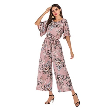 Love Welove Fashion Jumpsuits for Women, Floral Off Shoulder Ruffled Short Sleeve High Waist Wide Leg Pants Romper Dressy