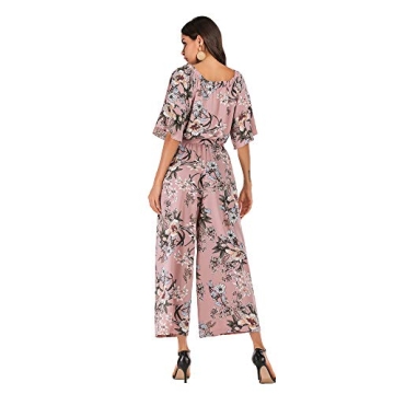 Love Welove Fashion Jumpsuits for Women, Floral Off Shoulder Ruffled Short Sleeve High Waist Wide Leg Pants Romper Dressy