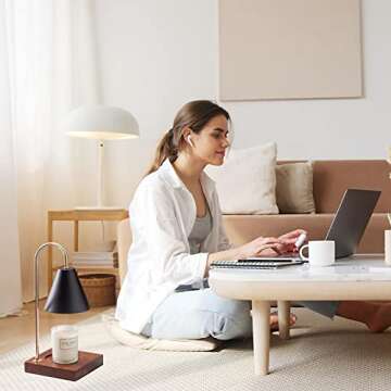 CRD Candle Warmer Lamps, Dimmable Candle Lamp, Top Down Candle Warmers, Wood Base Candle Melting Lamps for Scented Jar Candles with 2 Bulbs (Black Metal Shade)