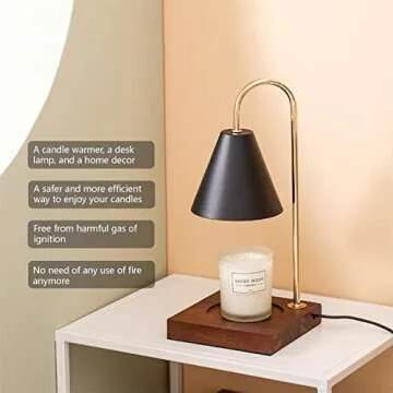 CRD Candle Warmer Lamps, Dimmable Candle Lamp, Top Down Candle Warmers, Wood Base Candle Melting Lamps for Scented Jar Candles with 2 Bulbs (Black Metal Shade)
