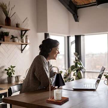 CRD Candle Warmer Lamps, Dimmable Candle Lamp, Top Down Candle Warmers, Wood Base Candle Melting Lamps for Scented Jar Candles with 2 Bulbs (Black Metal Shade)