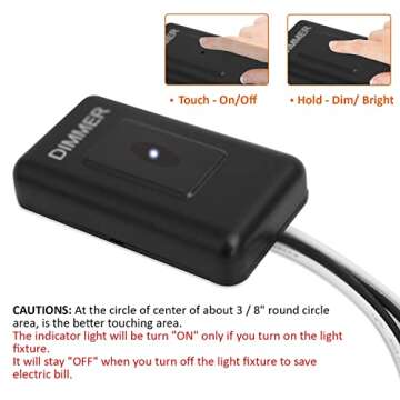 Facon 12Volt Touch Dimmer Switch, 50Watts Max, Use with 12V LED Lights, Incandescent and Halogen Bulbs for RV, Camper, Marine, and Strip Lights