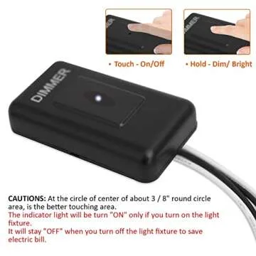 Facon 12Volt Touch Dimmer Switch, 50Watts Max, Use with 12V LED Lights, Incandescent and Halogen Bulbs for RV, Camper, Marine, and Strip Lights