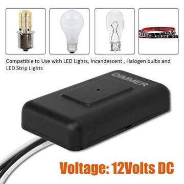 Facon 12Volt Touch Dimmer Switch, 50Watts Max, Use with 12V LED Lights, Incandescent and Halogen Bulbs for RV, Camper, Marine, and Strip Lights