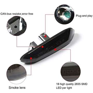 Gempro 2-Pack Amber LED Side Marker Turn Signal Lights Smoke Lens Blinker for BMW E90 E91 E92 E93 E46 E53 E60 E61 X3 E83 X1 E84 E81 E82 E87 E88