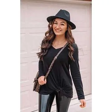 Lanzom Womens Classic Wide Brim Floppy Panama Hat Belt Buckle Wool Fedora Hat (One Size, Z Belt-Black)