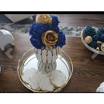 GMRS Home White Marble Handmade Coaster-Set of 4 (Round) with Gold Foiling