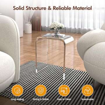 WAHFAY Acrylic End Table Set of 2, Clear Lucite Coffee Table with Waterfall Edges, Contemporary Square Nightstand and Side Table for Small Living Room, Bathroom, Bedroom and Office
