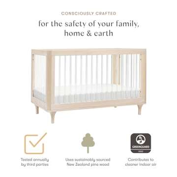 Babyletto Lolly 3-in-1 Convertible Baby Crib With Toddler Bed & Daybed Conversion - Strong, Durable & Easy Assembly - GREENGUARD Gold Certified - 4 Adjustable Mattress Heights - Washed Natural/Acrylic