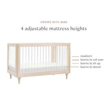 Babyletto Lolly 3-in-1 Convertible Baby Crib With Toddler Bed & Daybed Conversion - Strong, Durable & Easy Assembly - GREENGUARD Gold Certified - 4 Adjustable Mattress Heights - Washed Natural/Acrylic