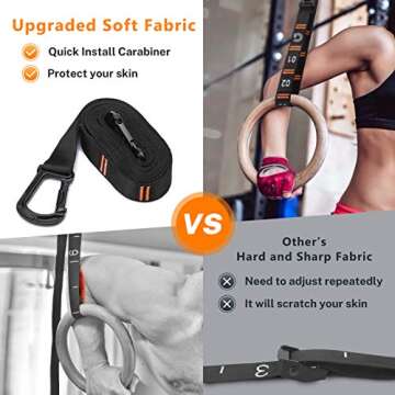 Gonex Wooden Gymnastic Rings with Adjustable Number Straps, Olympic Rings for Gym, Workout, Exercise, Outdoor Training, Quick Install Carabiner, 8.5 ft Straps Pull Up Non-Slip Rings