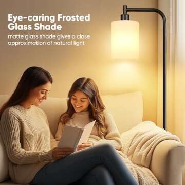 QiMH Floor Lamps for Living Room, Modern LED Standing Reading Light for Bedroom with Glass Shade, Ta...