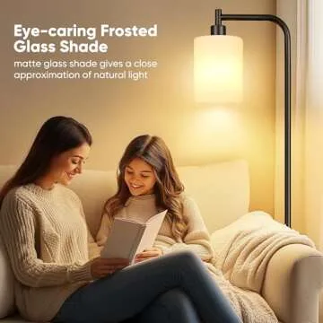 QiMH Floor Lamps for Living Room, Modern LED Standing Reading Light for Bedroom with Glass Shade, Ta...