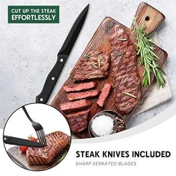 Hiware 48-Piece Matte Black Silverware Set with Steak Knives, Black Flatware Set for 8, Stainless Steel Tableware Cutlery Set, Utensil Sets for Kitchen, Hand Wash Recommended