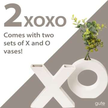 XOXO Vase Set, Two X and O White Flower Vases by Gute - XO Hugs & Kisses Decor Plants Modern Minimalist Art Decorative Centerpiece for Living Room, Bedroom, Kitchen, Office, Love, Wife Gifts 6" H