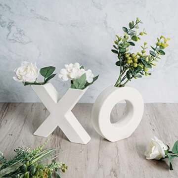 XOXO Vase Set, Two X and O White Flower Vases by Gute - XO Hugs & Kisses Decor Plants Modern Minimalist Art Decorative Centerpiece for Living Room, Bedroom, Kitchen, Office, Love, Wife Gifts 6" H