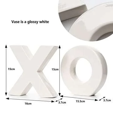 XOXO Vase Set, Two X and O White Flower Vases by Gute - XO Hugs & Kisses Decor Plants Modern Minimalist Art Decorative Centerpiece for Living Room, Bedroom, Kitchen, Office, Love, Wife Gifts 6" H