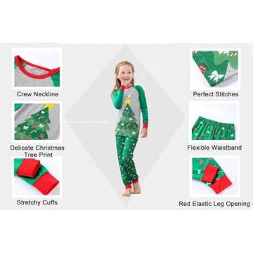 Benaive Matching Family Christmas Pajamas Set Boys Girls Holiday xmas Pjs for Family Toddlers Kids Children Sleepwear Cotton Womens Mens Pyjamas Jammies (Green & Grey, Christmas Tree, Women-Medium)