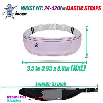 USHAKE Slim Running Belt, Workout Fanny Pack for Men Women,Exercise Waist Pack for Apple iPhone Holder, Runner Belt for Running Walking Cycling Camping Gym Light Purple