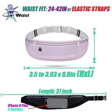 USHAKE Slim Running Belt, Workout Fanny Pack for Men Women,Exercise Waist Pack for Apple iPhone Holder, Runner Belt for Running Walking Cycling Camping Gym Light Purple