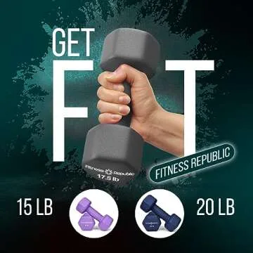 Fitness Republic Neoprene Workout Dumbbells 3 Pairs (15,17.5,20)LB | Non Slip, Anti Roll Exercise & Fitness Dumbbells Combo | Hex Shaped Hand weights for Men & Women | Ideal for Home and Gyms training