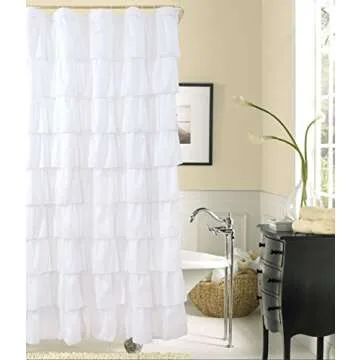 WestWeir White Ruffle Shower Curtain - Farmhouse Cloth Bathroom 72 x 72 Inches Texture Fashion, Double Layer Fabric, not See Through.