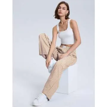 LOMON Womens Boxers Gingham Plaid Comfortable Stylish Pants