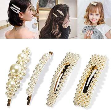 4 Pcs Pearl Hair Clip Snap Barrette Hairpins For Women Girls Hair Styling Tool Accessories Wedding Bridal Valentines Day Gifts
