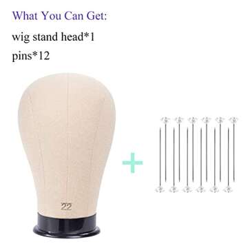 HAIREALM Wig Head for Making Wigs Mannequin Head Cork Block Dome Canvas Head for Wigs 22 inches FBTN1