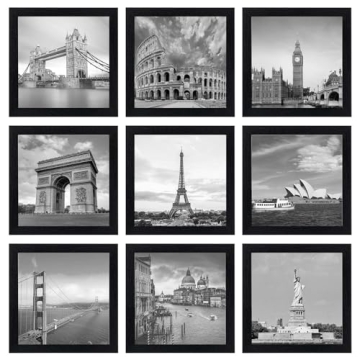 eletecpro 8x8 Picture Frames Set of 9 Classic Gallery Wall Frame Set Displays 4x4 Photo with Mat or ...