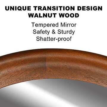 Round Wood Mirror for Wall,36 Inch Circle Decorative Mirror with Walnut Frame,Rustic Bathroom Hanging Vanity Mirror for Entryway,Bedroom or Living Room