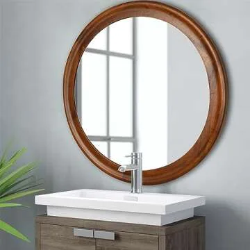 36 Inch Round Walnut Wood Mirror for Elegant Home Decor