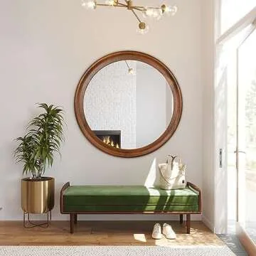 36 Inch Round Walnut Wood Mirror for Elegant Home Decor