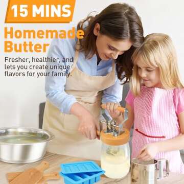 TeeMars Butter Churner - Hand Crank Butter Churner Mason Jar with 2 Butter Paddles, Silicone Butter Mold with Lid, Cheese Cloth & Butter Recipe, Homemade Butter in 15 Min, Glass Manual Butter Maker