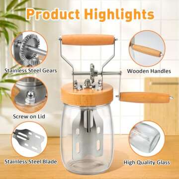 TeeMars Butter Churner - Hand Crank Butter Churner Mason Jar with 2 Butter Paddles, Silicone Butter Mold with Lid, Cheese Cloth & Butter Recipe, Homemade Butter in 15 Min, Glass Manual Butter Maker