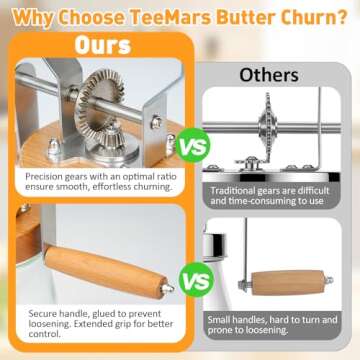 TeeMars Butter Churner - Hand Crank Butter Churner Mason Jar with 2 Butter Paddles, Silicone Butter Mold with Lid, Cheese Cloth & Butter Recipe, Homemade Butter in 15 Min, Glass Manual Butter Maker