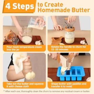 TeeMars Butter Churner - Hand Crank Butter Churner Mason Jar with 2 Butter Paddles, Silicone Butter Mold with Lid, Cheese Cloth & Butter Recipe, Homemade Butter in 15 Min, Glass Manual Butter Maker