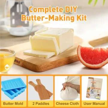 TeeMars Butter Churner - Hand Crank Butter Churner Mason Jar with 2 Butter Paddles, Silicone Butter Mold with Lid, Cheese Cloth & Butter Recipe, Homemade Butter in 15 Min, Glass Manual Butter Maker