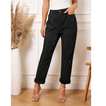 GRAPENT Women's High Waisted Corduroy Pants, Black, Medium (Size 8-10)