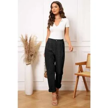 GRAPENT Women's High Waisted Corduroy Pants, Black, Medium (Size 8-10)