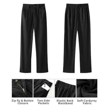 GRAPENT Women's High Waisted Corduroy Pants, Black, Medium (Size 8-10)