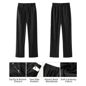 GRAPENT Women's High Waisted Corduroy Pants, Black, Medium (Size 8-10)