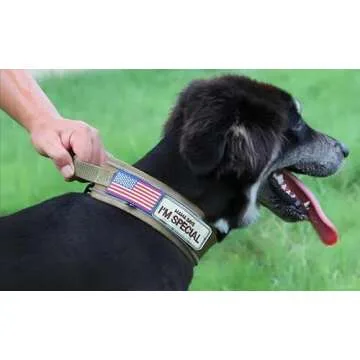 Comfluxe Tactical Dog Collar, Reflective Nylon Neoprene Padded Dog Collar with Handle, 2" Wide Heavy Duty Nylon Military Dog Collar with Quick Release Metal Buckle for Large Dogs(Khaki,17.3"-25.6")
