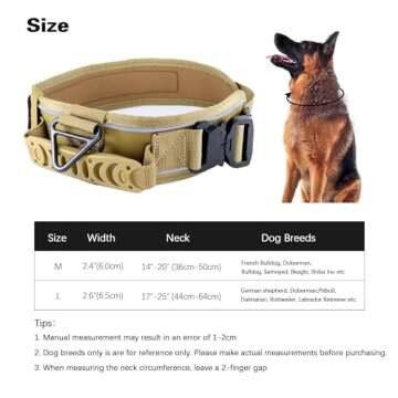 Comfluxe Tactical Dog Collar, Reflective Nylon Neoprene Padded Dog Collar with Handle, 2" Wide Heavy Duty Nylon Military Dog Collar with Quick Release Metal Buckle for Large Dogs(Khaki,17.3"-25.6")